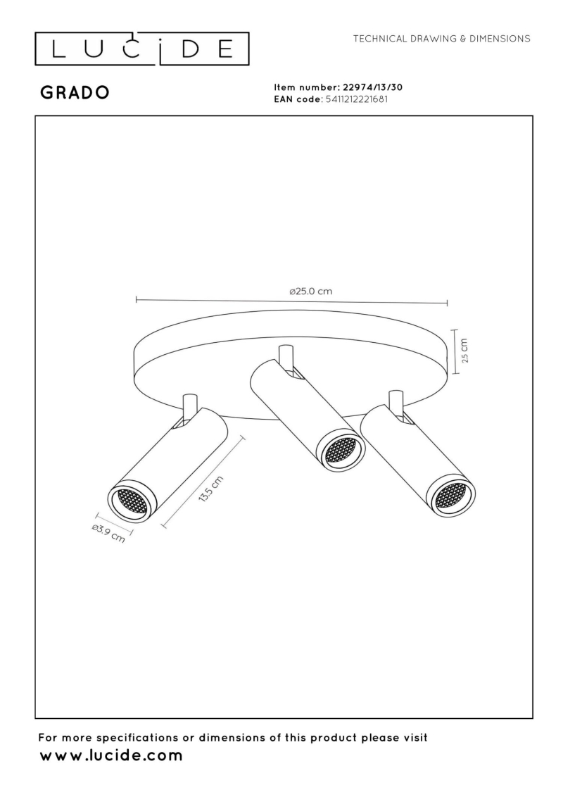 Lucide GRADO - Stropné bodové svietidlo - Ø 25 cm - 3xGU10 (MR11) - Čierna